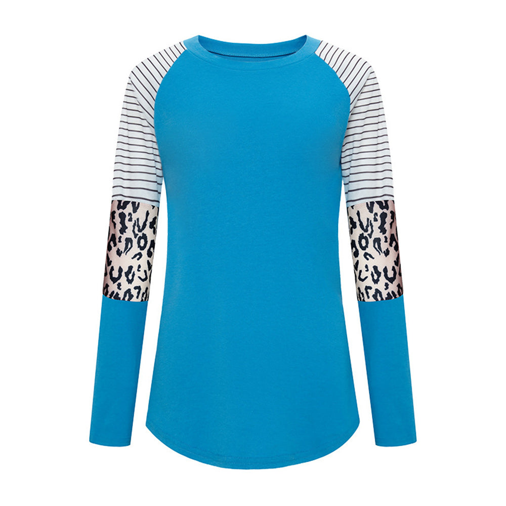 Macymars™ Striped Plunge Sleeve Leopard Print Long Sleeve T-shirt