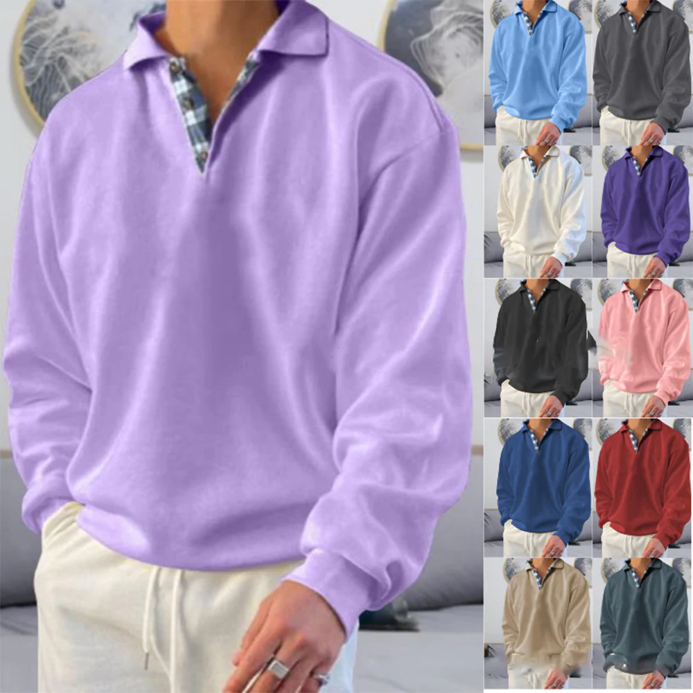 Macymars™ Men's Long Sleeve Solid Color V-Neck Lapel Collar Sweatshirt