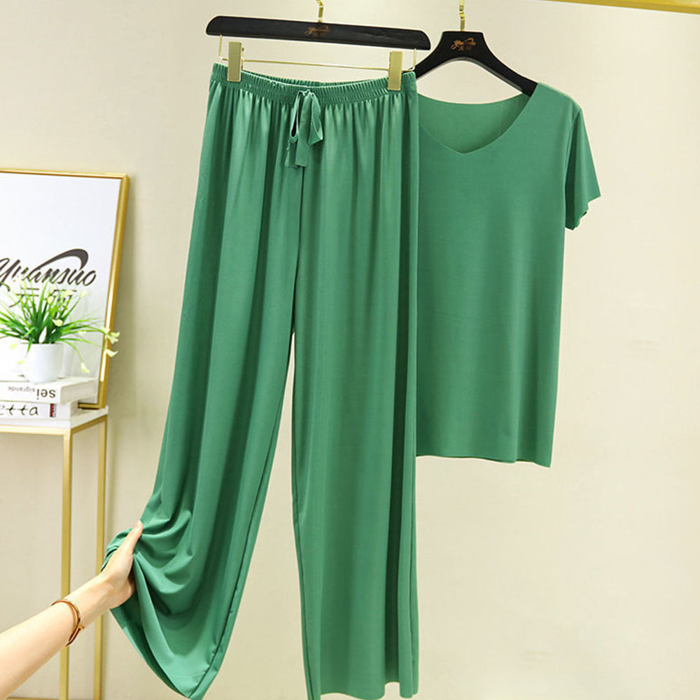 Macymars™ Ice Silk T-Shirt And Wide-leg Pants Two Piece Set