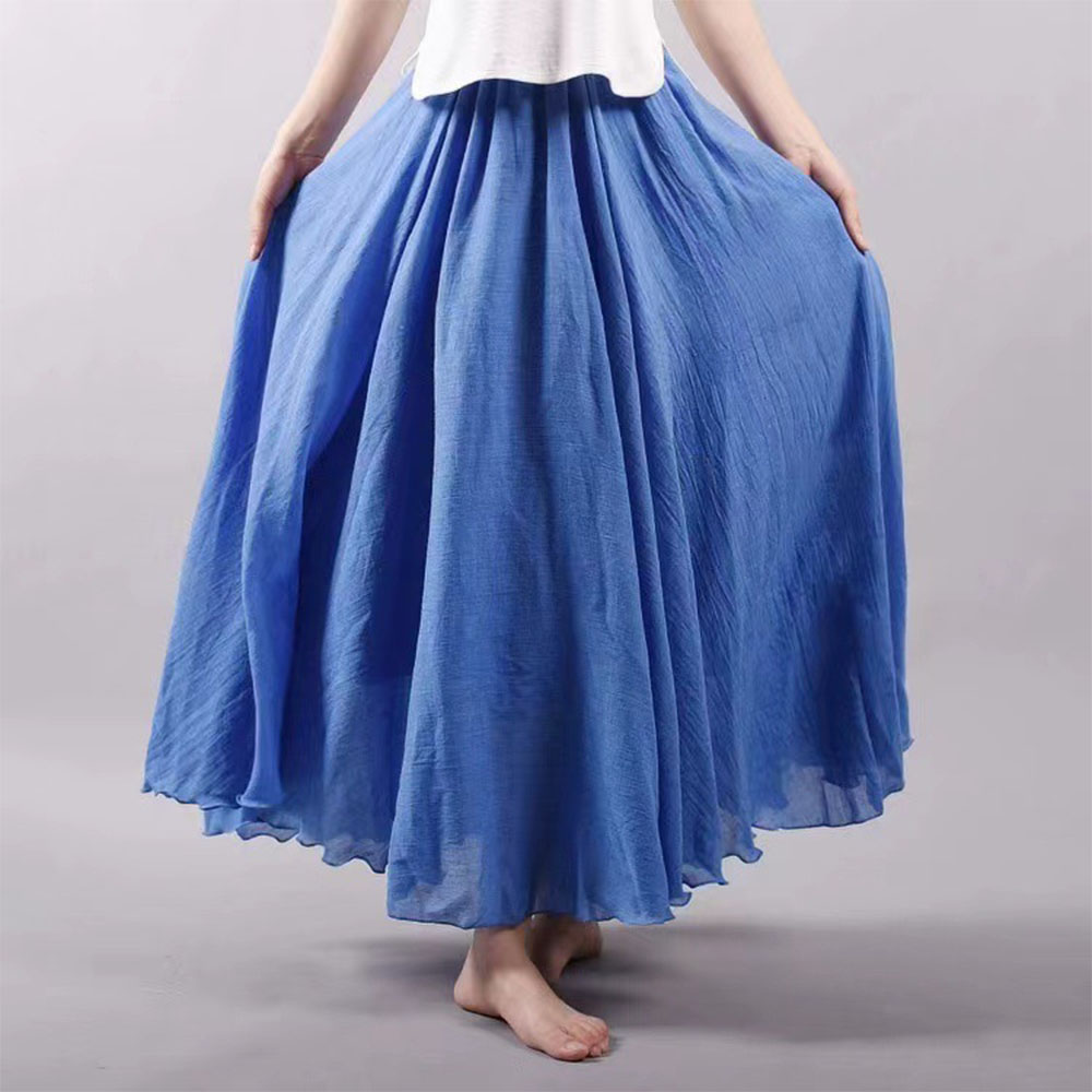 Macymars™ Literary Large Size Cotton And Linen Elastic Waist Half Body A-line Large Swing Skirt