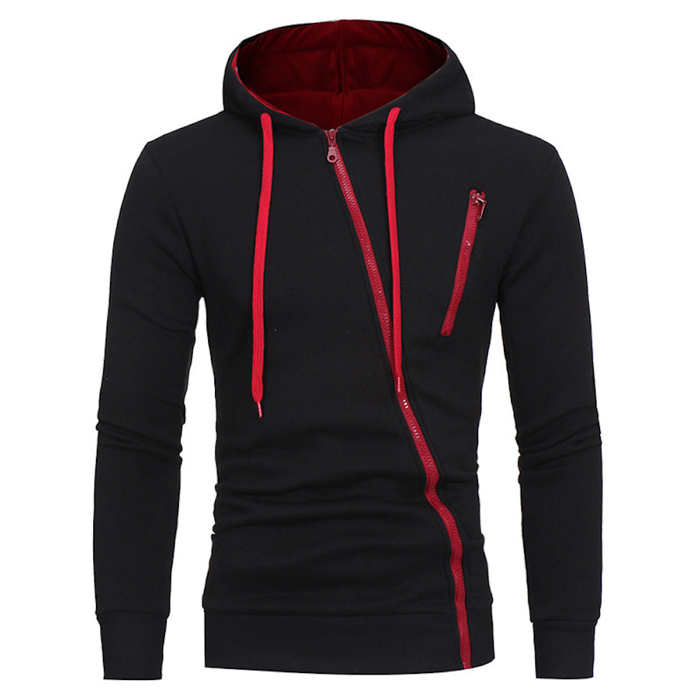 Macymars™ Mens Sport Diagonal Zipper Hooded Pullover Sweatshirt