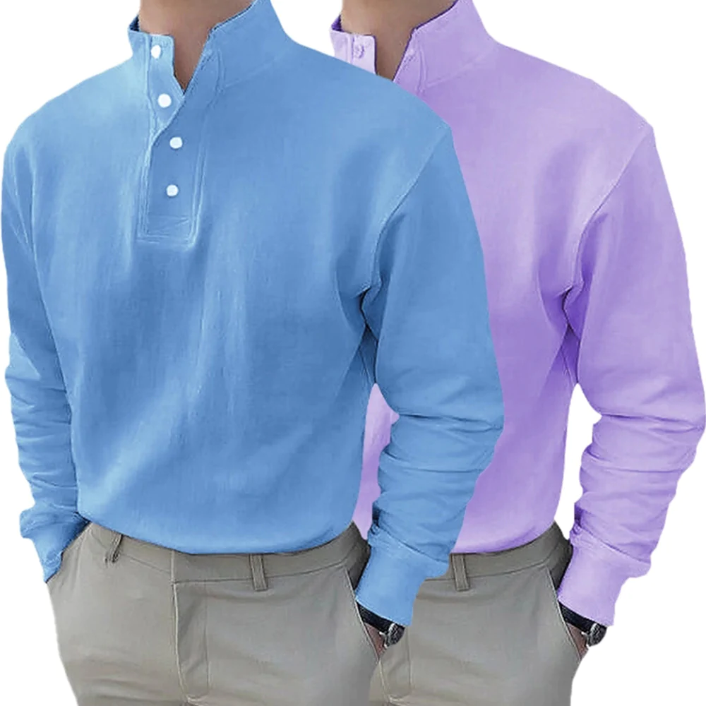 Macymars™ Gentleman's Simple Basic Stand-Up Collar Long-sleeved Polo Shirt