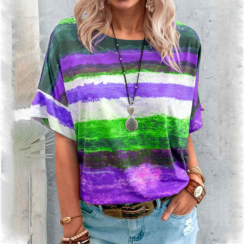 Macymars™ Fashion Casual Striped Gradient Print Crew Neck Women's T-Shirt