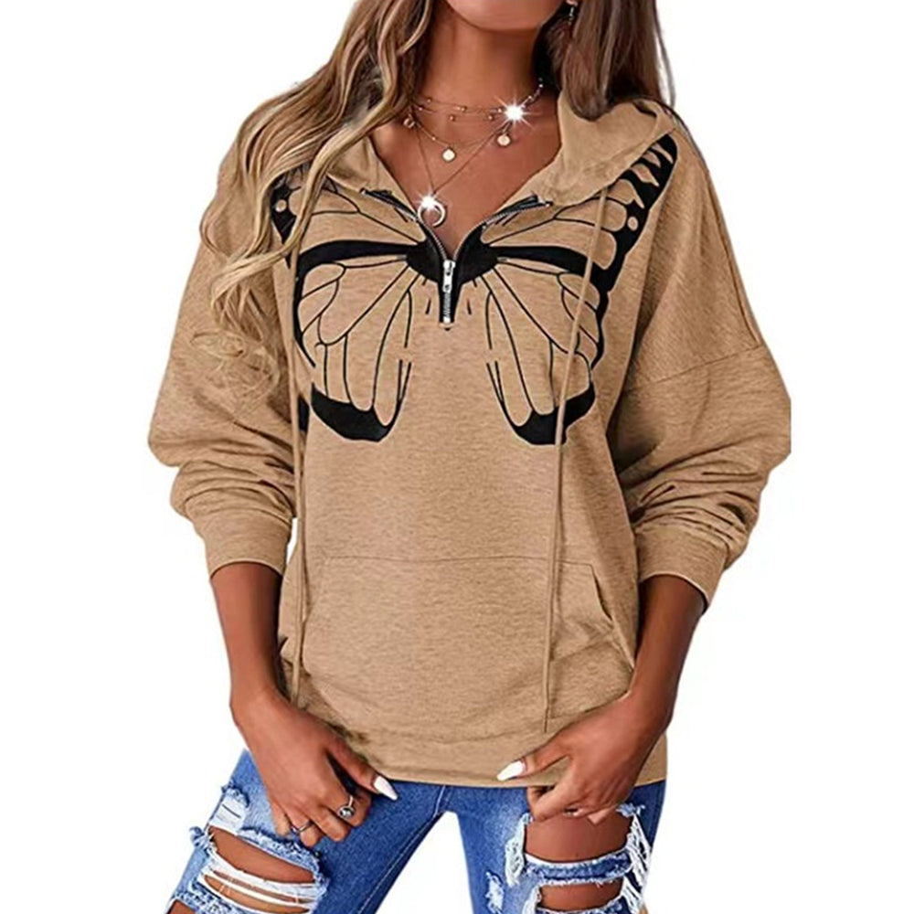 Macymars™ Women's Butterfly Print Hooded Zipper Sweatshirt