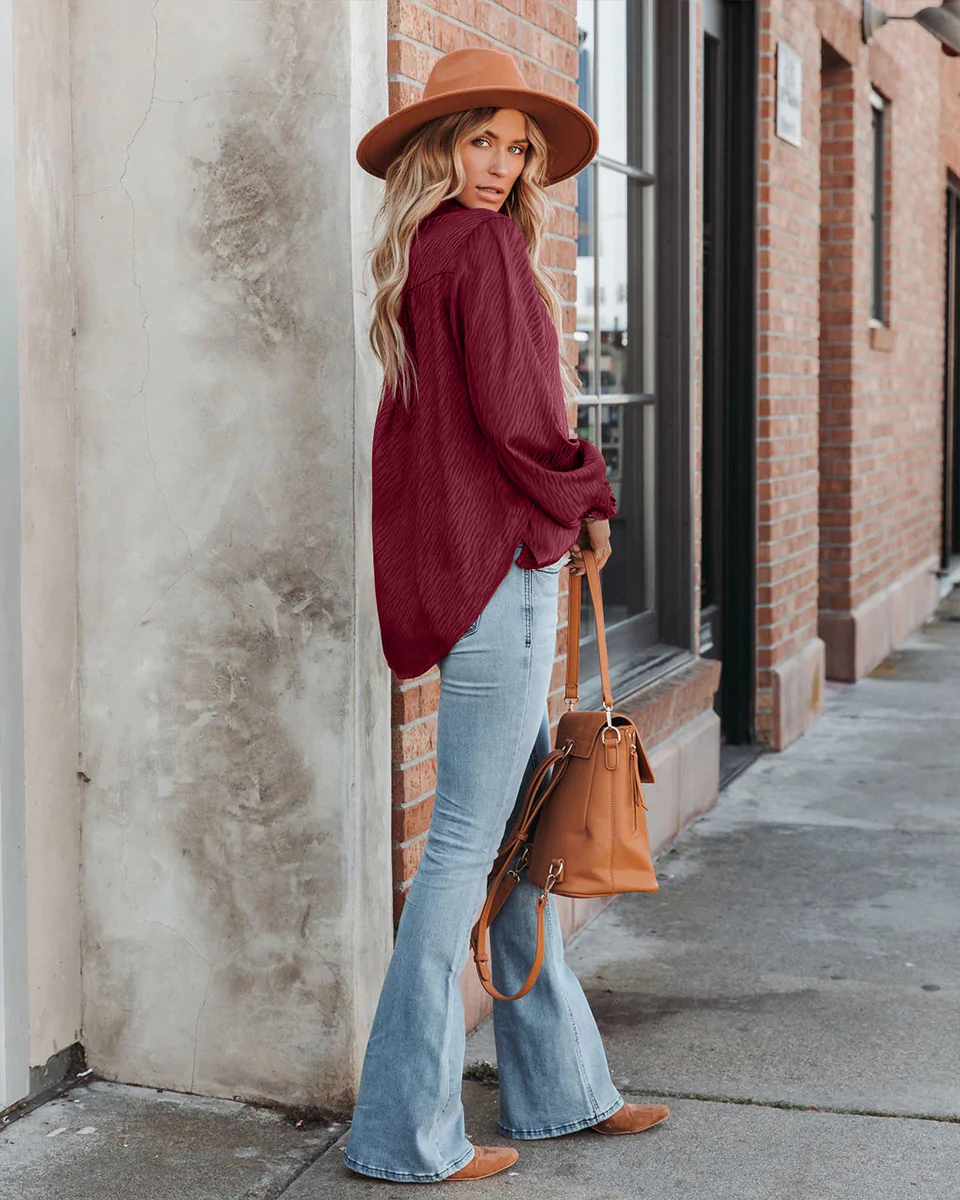 Macymars™ Women Loose Lapel Lantern Long Sleeve Shirt