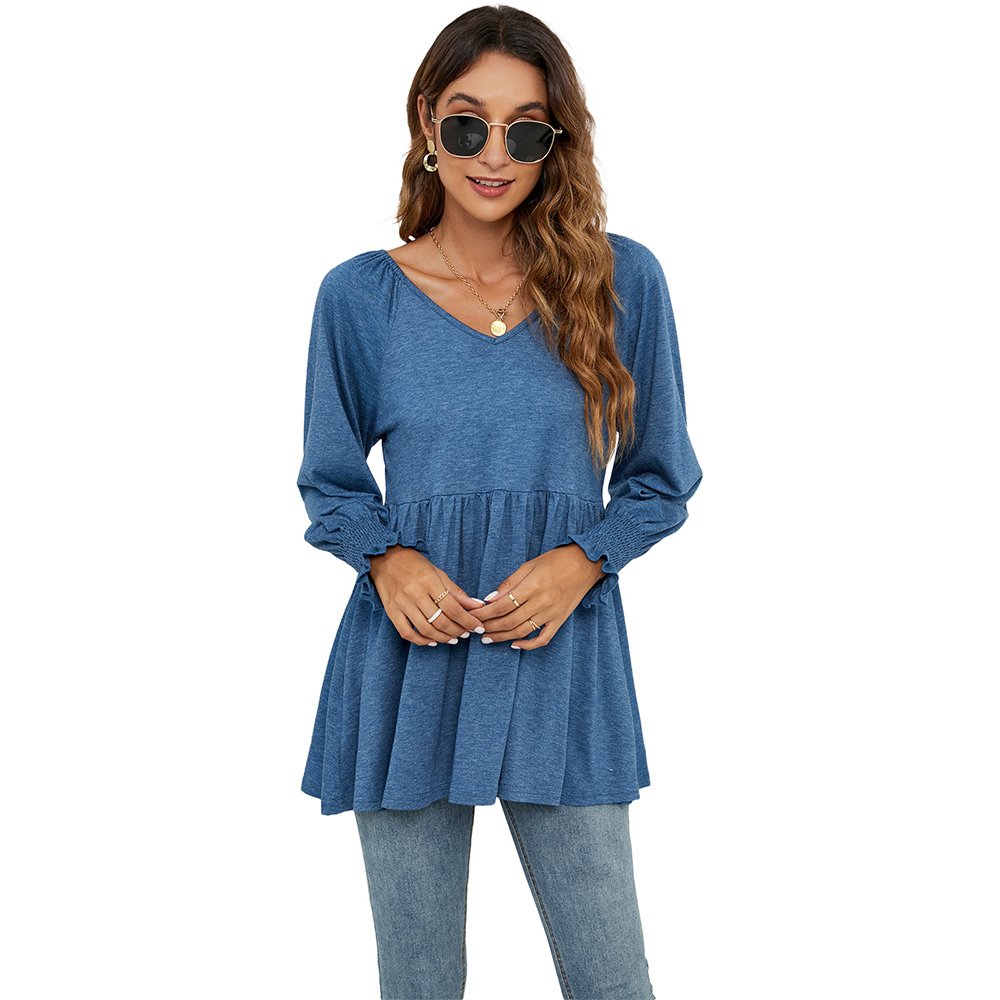Macymars™ 2022 Autumn And Winter New Women's V-neck Bubble Long-sleeved Cummerbund Top T-shirt