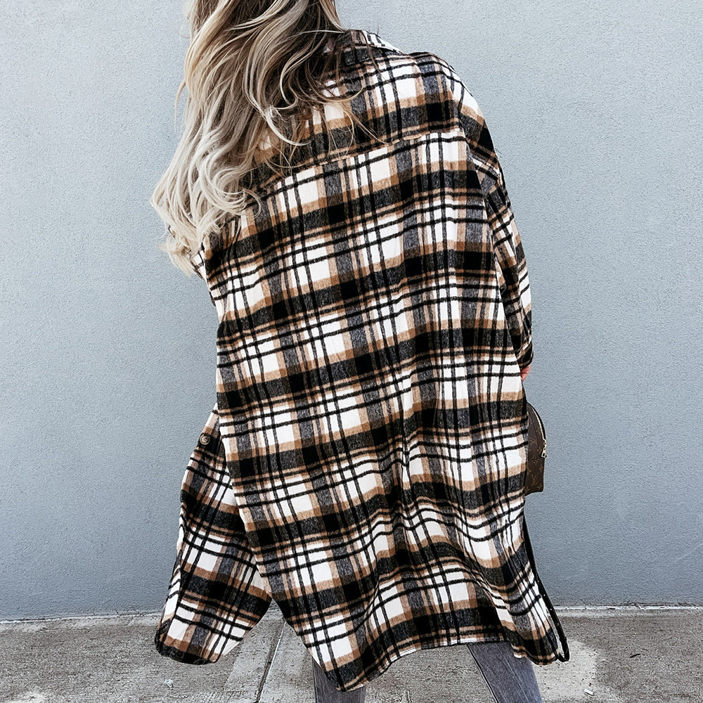 Macymars™ Women's Fashion Long Plaid Shirt Jacket