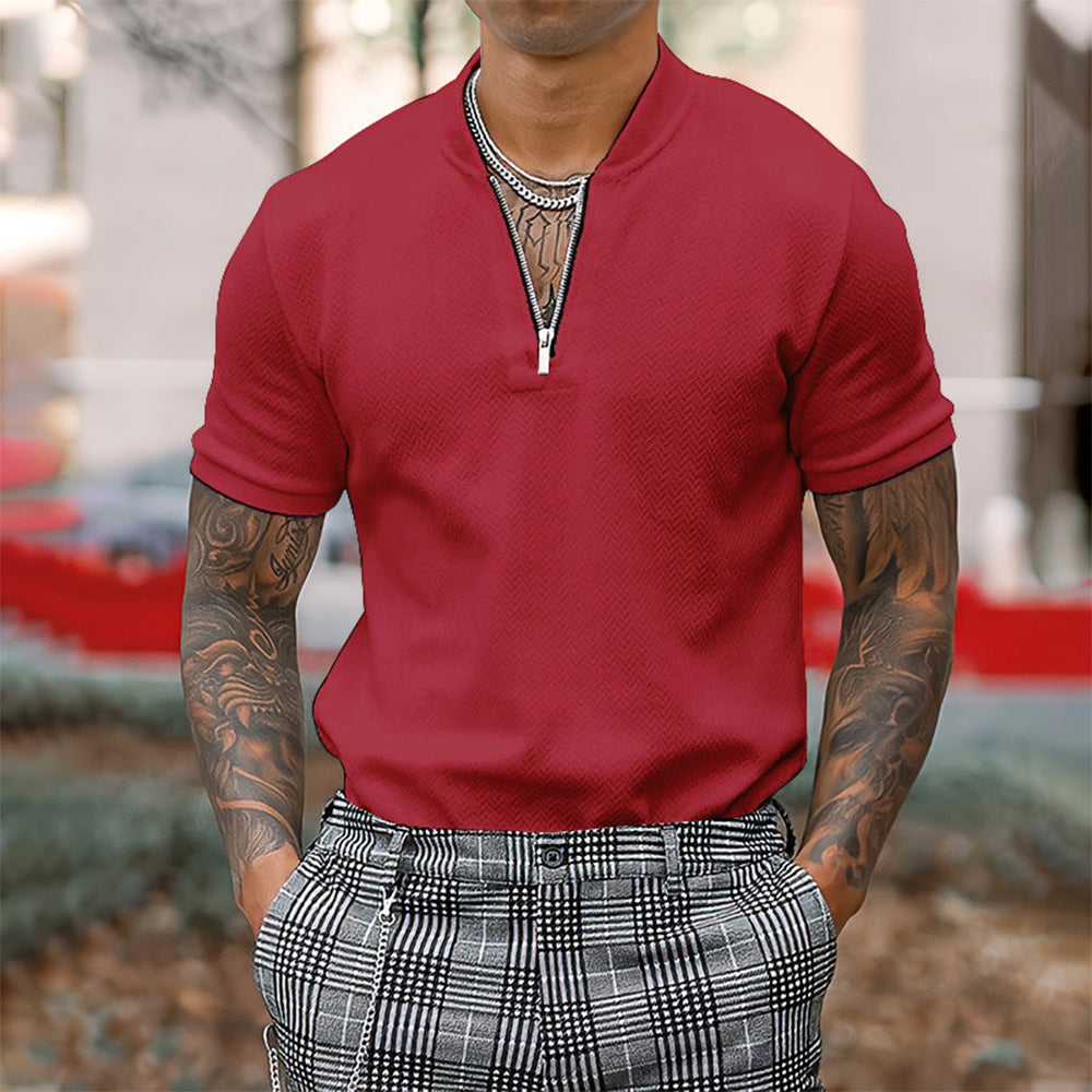 Macymars™ Stand Collar Zip Short Sleeve Polo Shirt