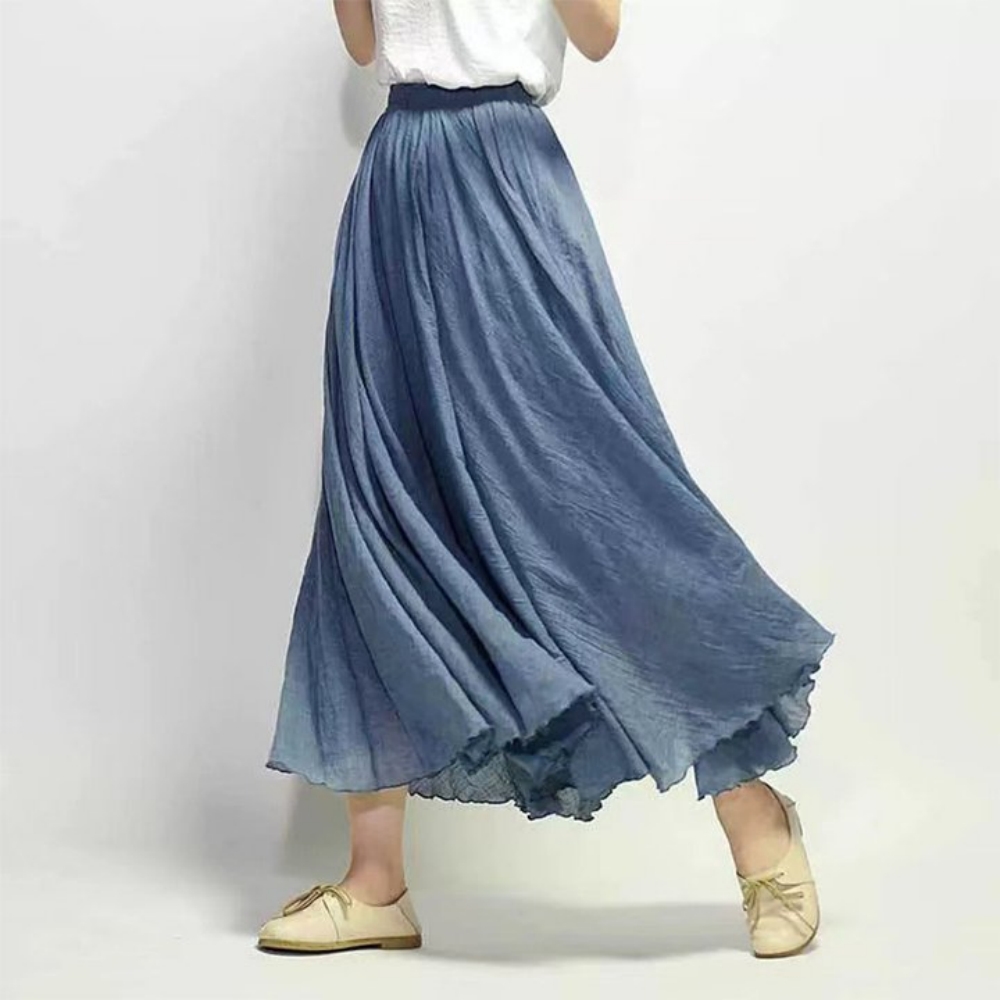 Macymars™ Literary Large Size Cotton And Linen Elastic Waist Half Body A-line Large Swing Skirt