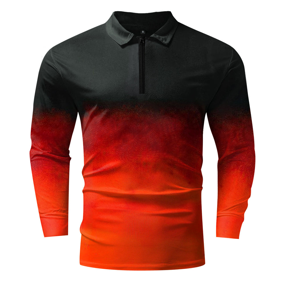 Macymars™ Men's Gradient Color Lapel Zipper Polo Shirt