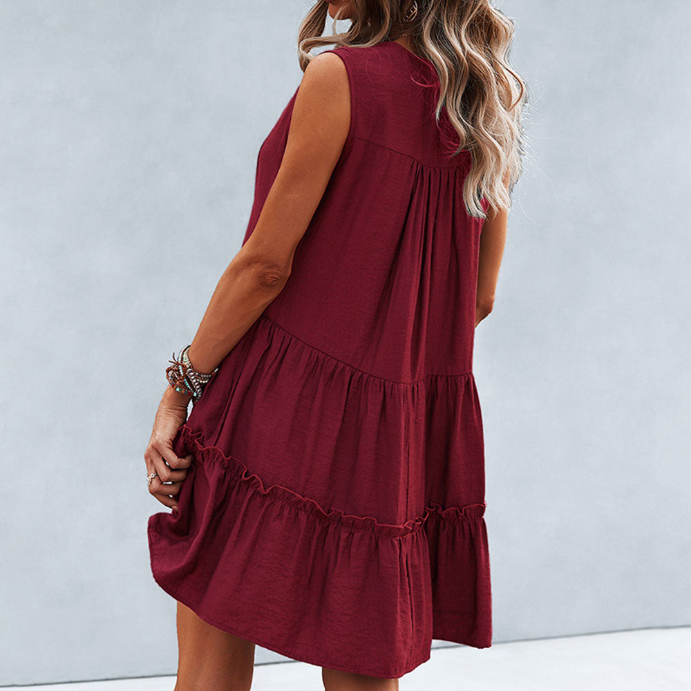 Macymars™ 2022 Summer Beach Casual V Neck A Line Sleeveless Ruffles Short Dress for Women