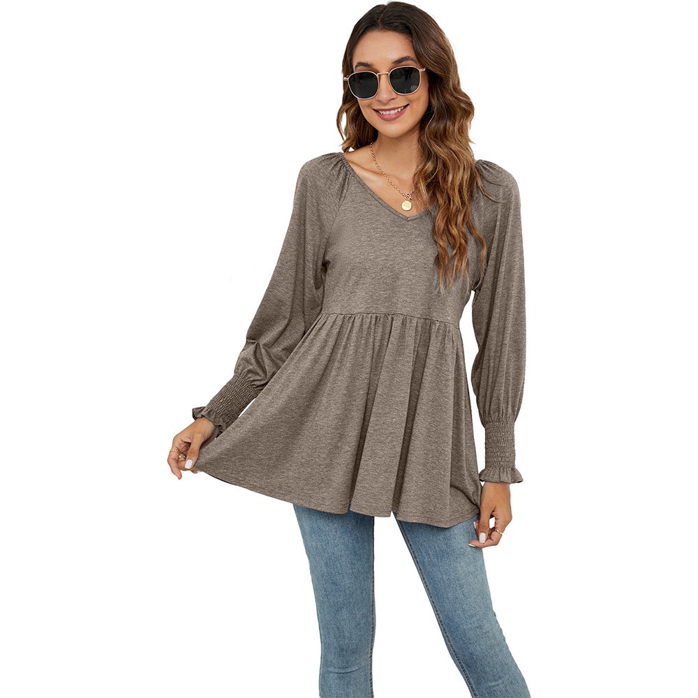 Macymars™ 2022 Autumn And Winter New Women's V-neck Bubble Long-sleeved Cummerbund Top T-shirt