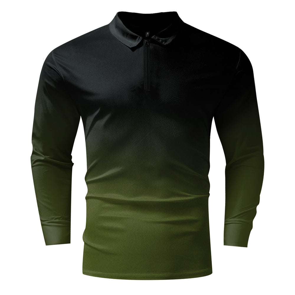 Macymars™ Men's Gradient Color Lapel Zipper Polo Shirt