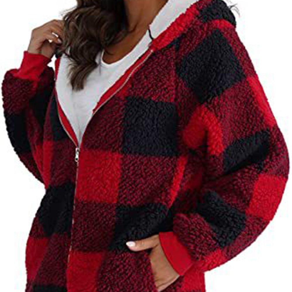 Macymars™ Women's Hoodie Plaid Loose Overcoat