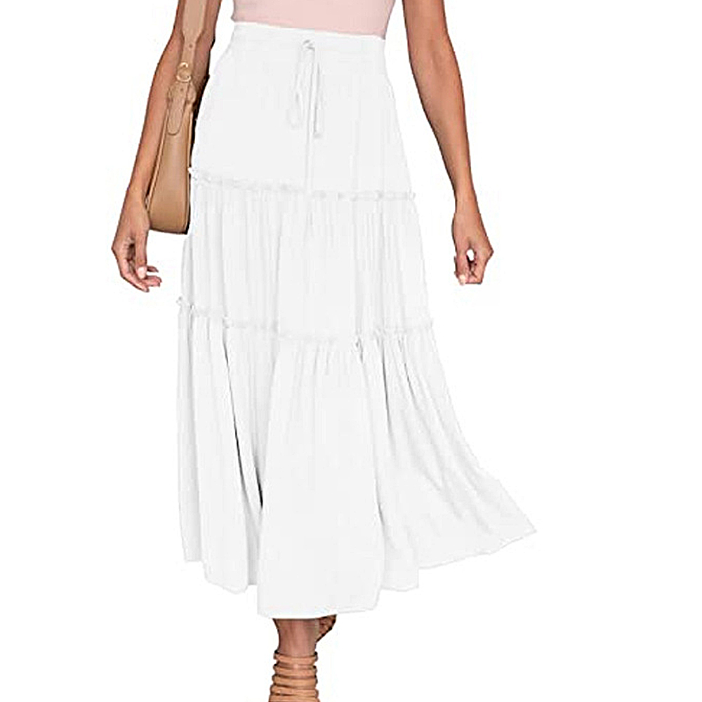 Macymars™ 2022 Summer Bohemian Elastic High Waist A Line Midi Skirt Casual Ruffle Long Skirt for Women
