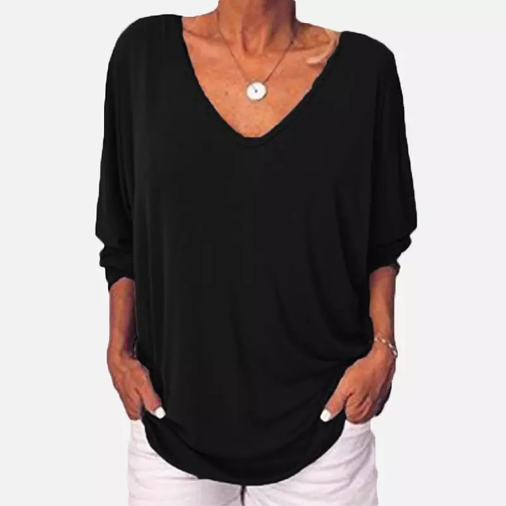Macymars™ Women's Plus Size Loose Batwing 3/4 Sleeve Blouse Buttons T Shirts V Neck Tops