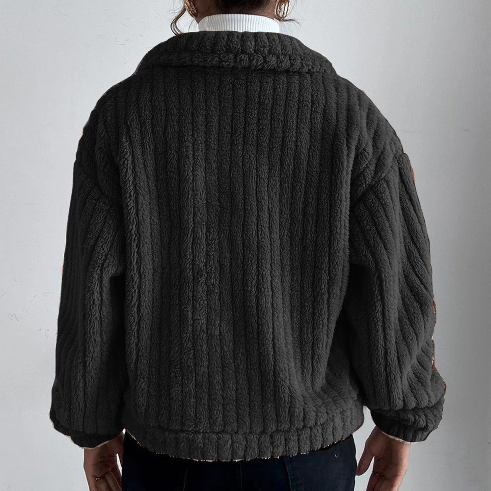 Macymars™ Women Autumn Plush Fashion Lapel Long Sleeve Jacket Casual Short Coats