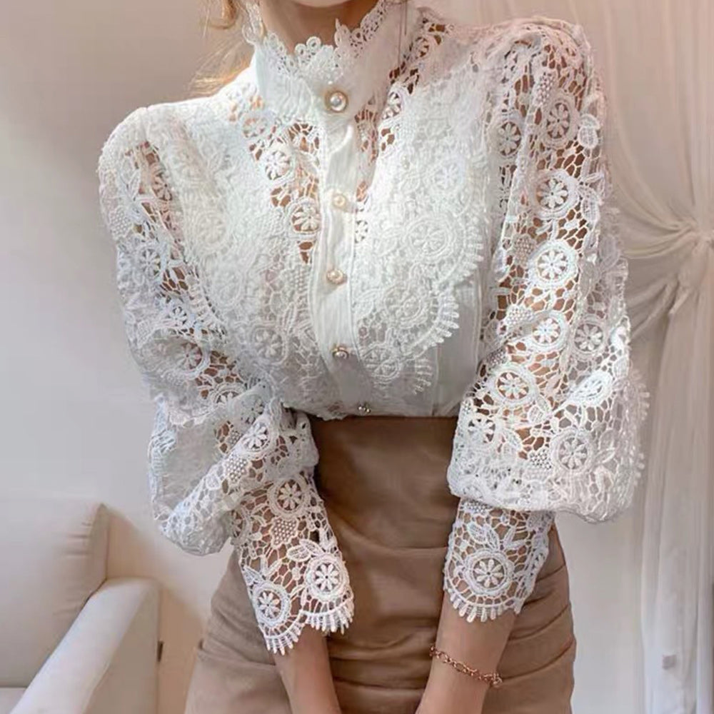 Macymars™ Women's Elegant Lace Victorian Long Sleeve Button Blouse