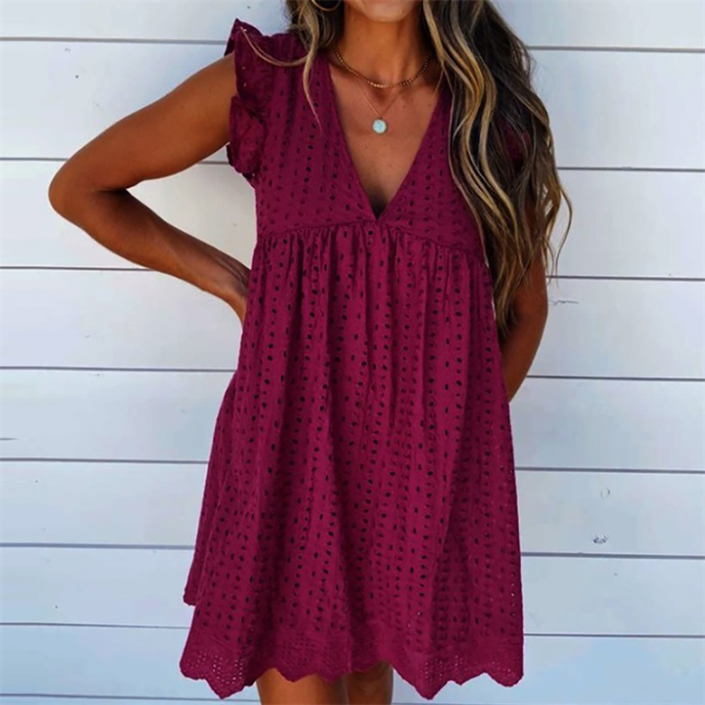 Macymars™ Casual Summer Deep V-neck Cut-out Sleeve Lace Short Dress