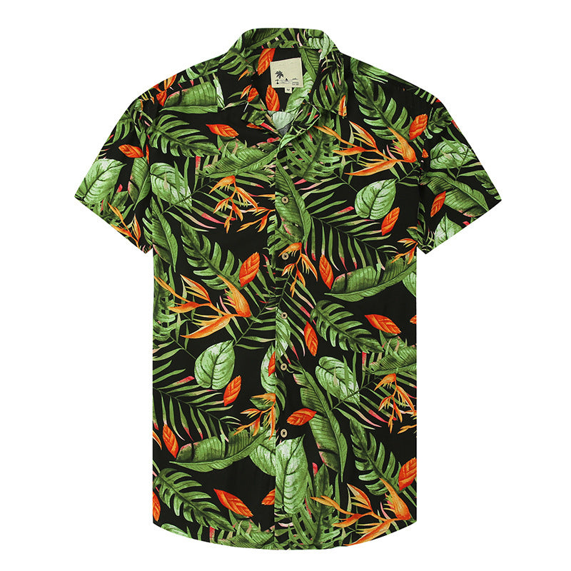 Macymars™ Fashion Hawaiian Leaves With Black Print Beach Men's Bowling Shirt