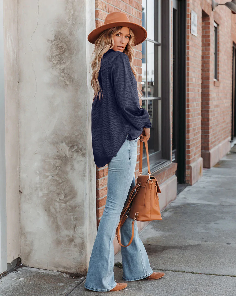 Macymars™ Women Loose Lapel Lantern Long Sleeve Shirt