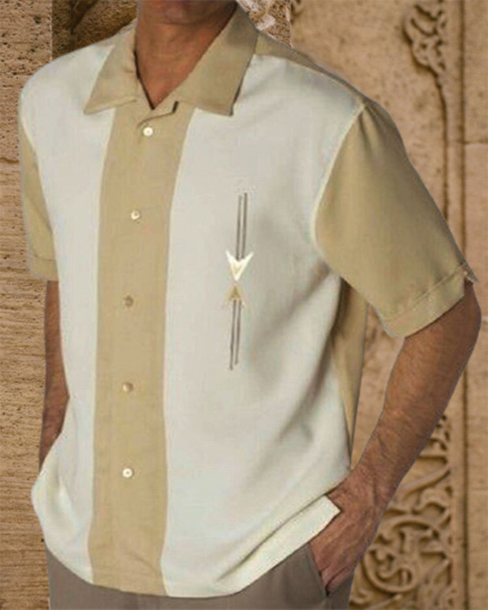 Macymars™ Men's Cotton Linen Embroidered Lapel Short Sleeve Shirt