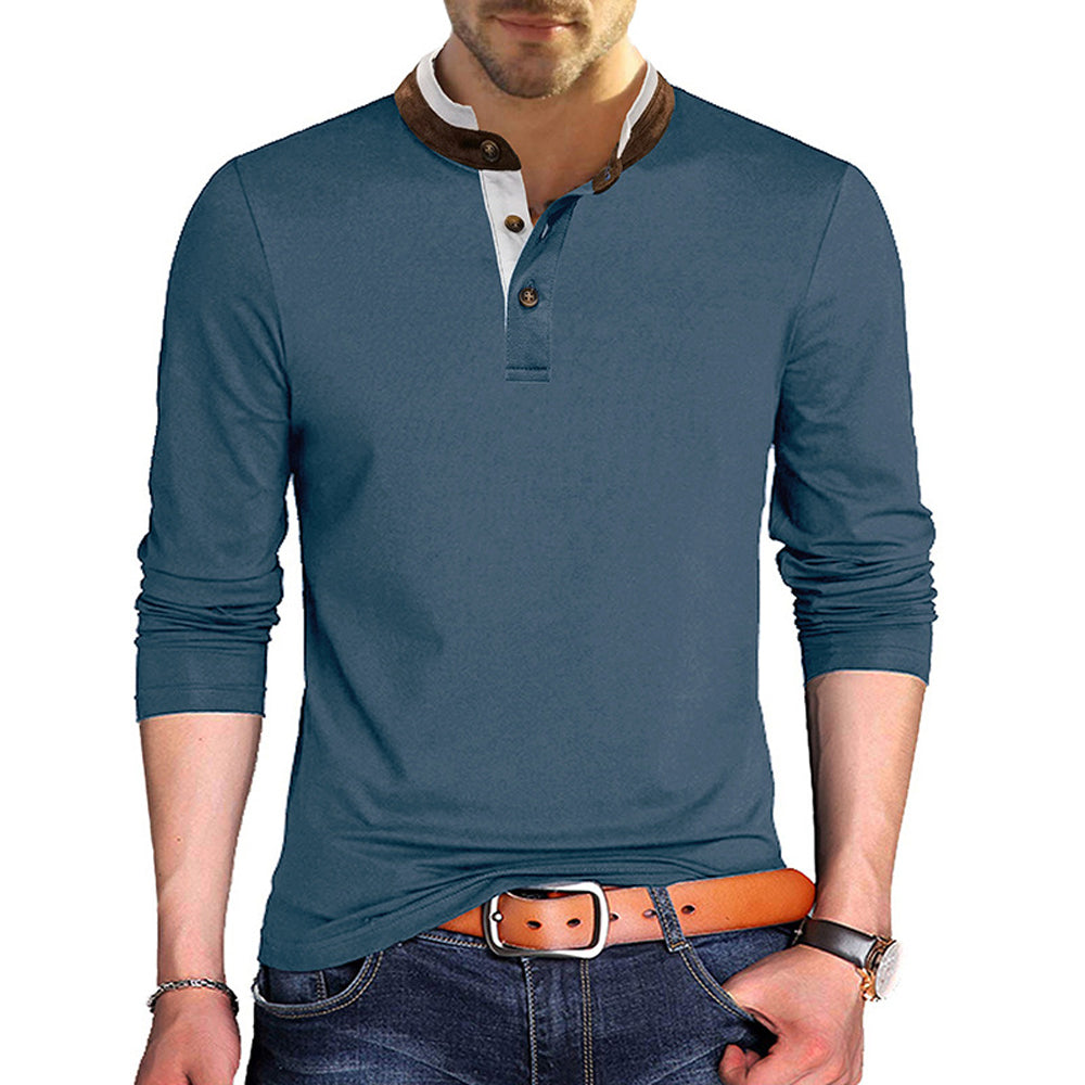 Macymars™ Men's Long Sleeve Henley Stand Collar Button T-Shirt