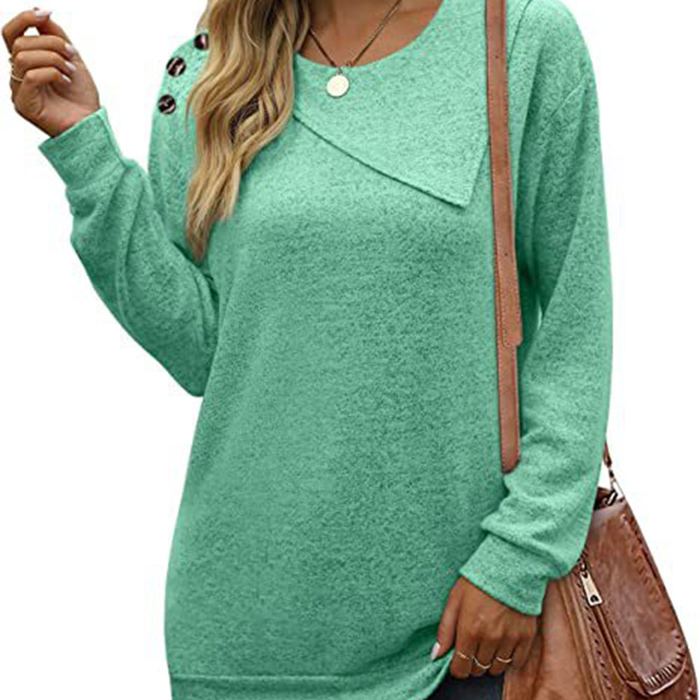 Macymars™ Women's Round Neck Button Long-sleeved Sweatshirt T-shirt