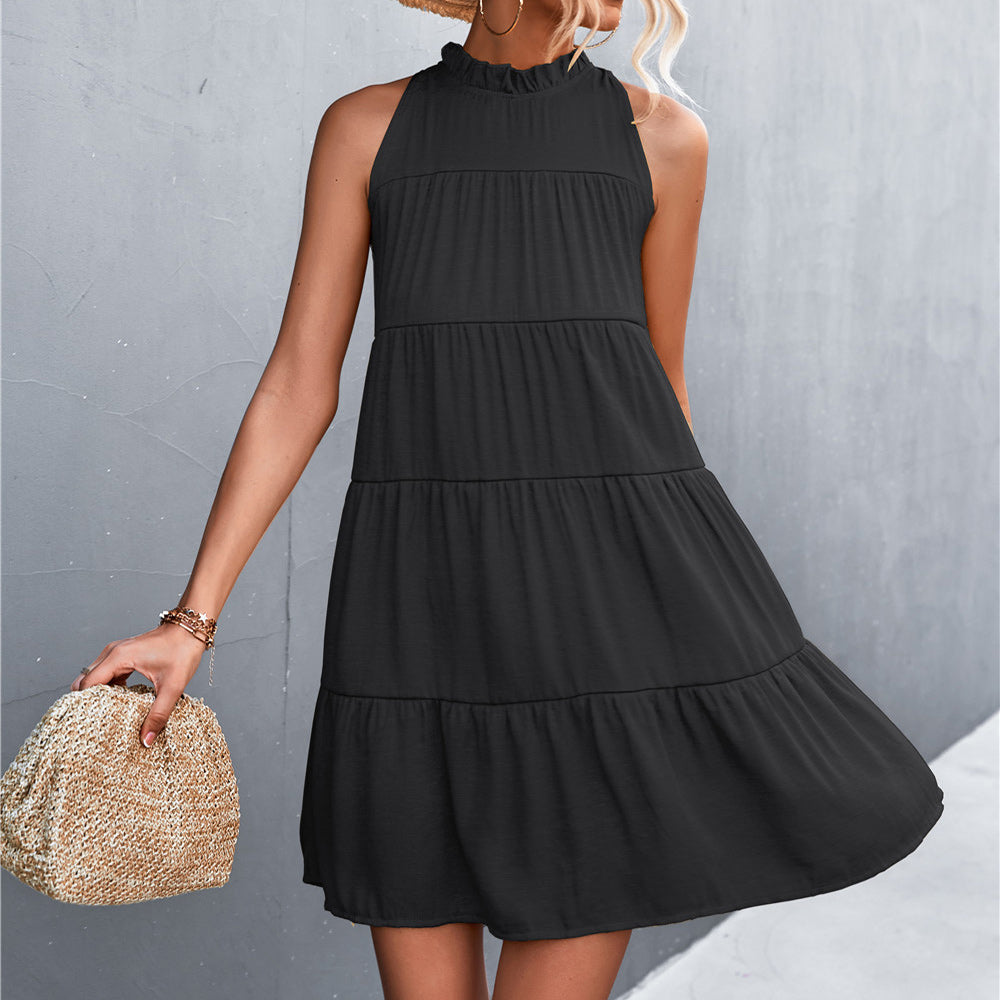 Macymars™ 2022 Women Summer Loose Halter Sleeveless Short Dress Ruffle Tiered Boho Mini Dress