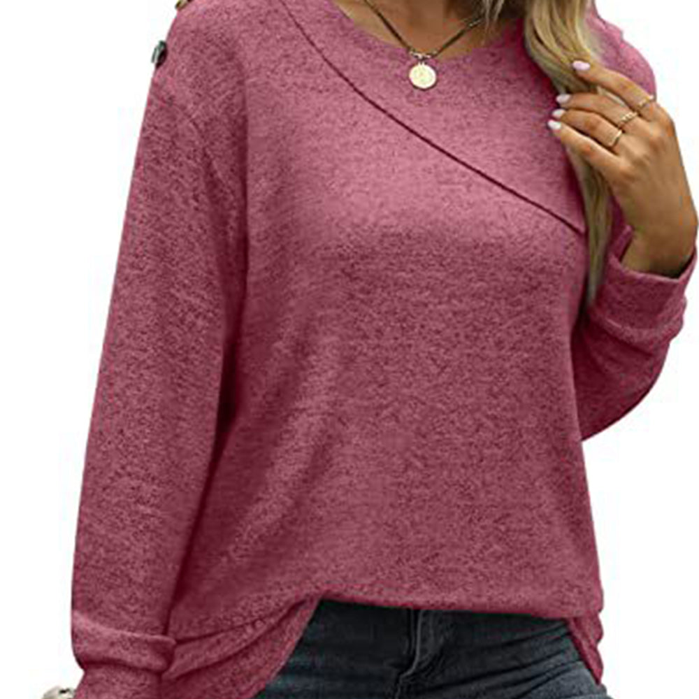 Macymars™ Women's Round Neck Button Long-sleeved Sweatshirt T-shirt
