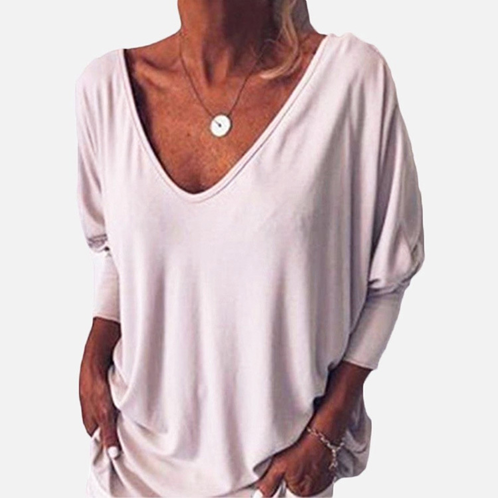 Macymars™ Women's Plus Size Loose Batwing 3/4 Sleeve Blouse Buttons T Shirts V Neck Tops