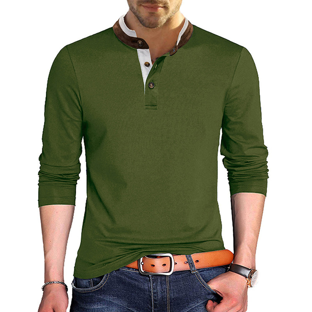 Macymars™ Men's Long Sleeve Henley Stand Collar Button T-Shirt