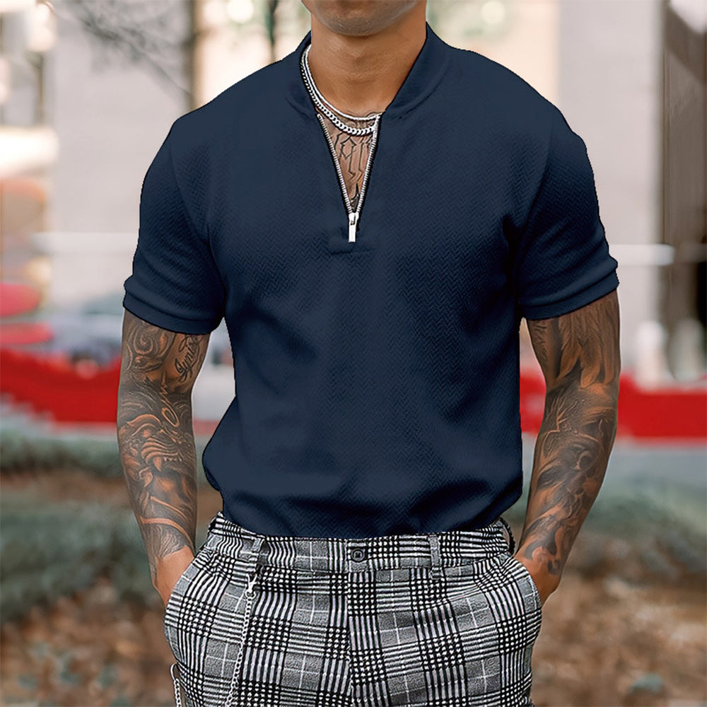 Macymars™ Stand Collar Zip Short Sleeve Polo Shirt