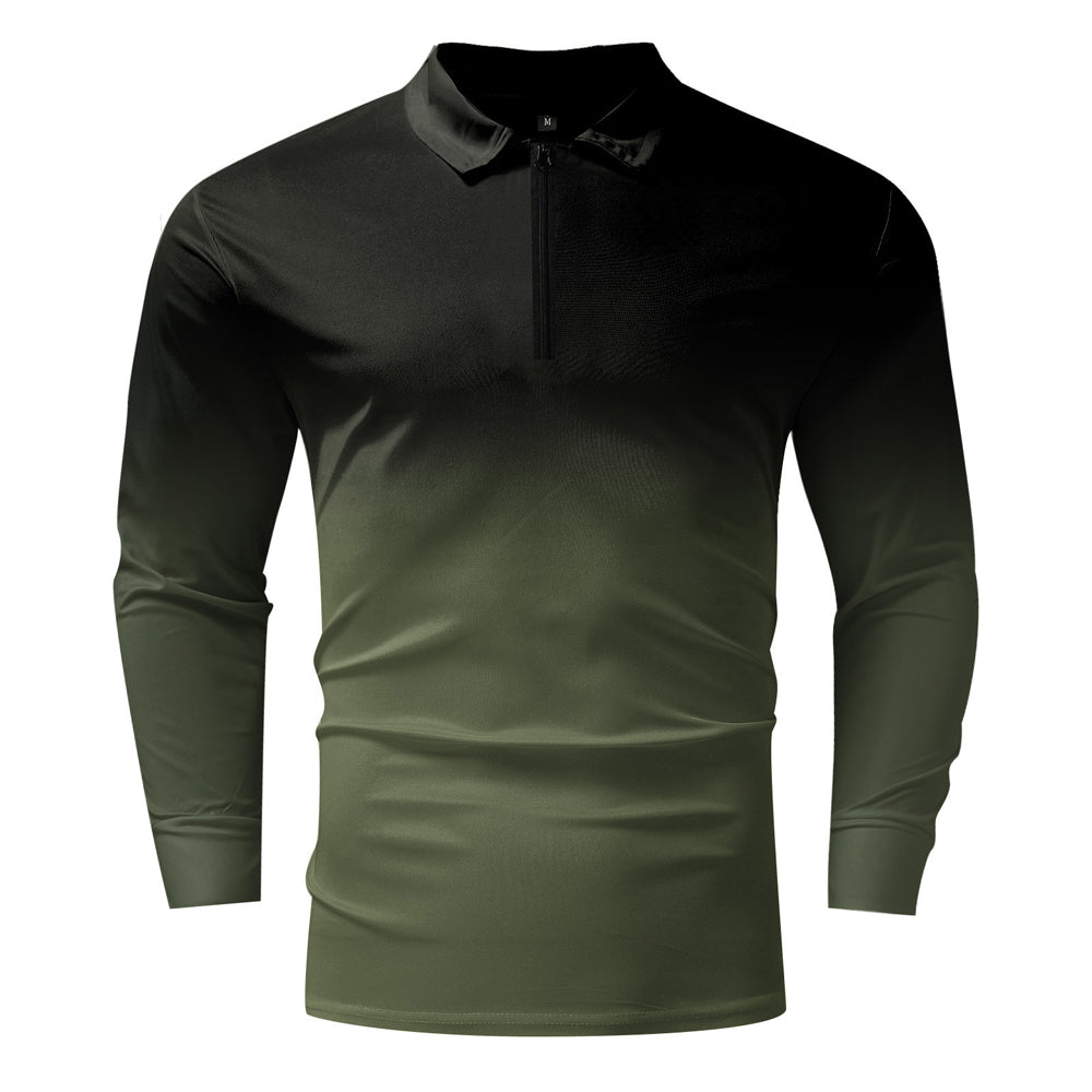 Macymars™ Men's Gradient Color Lapel Zipper Polo Shirt
