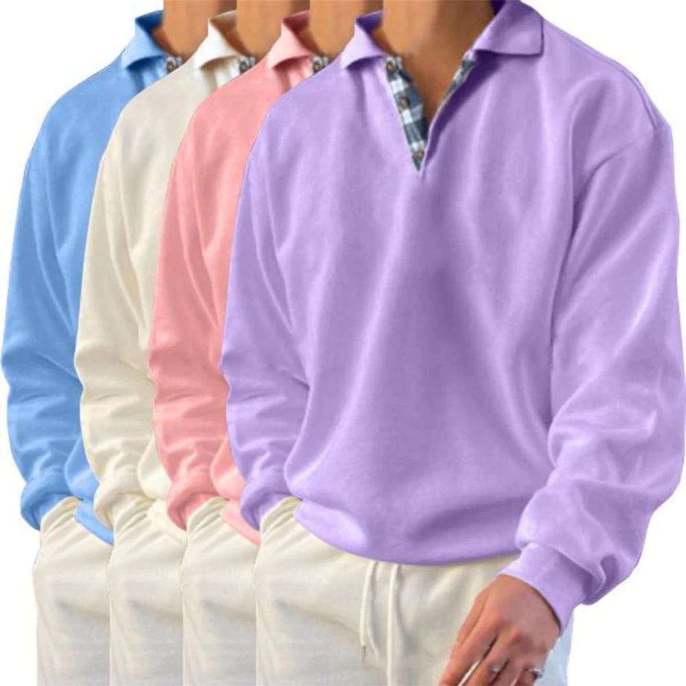 Macymars™ Men's Long Sleeve Solid Color V-Neck Lapel Collar Sweatshirt