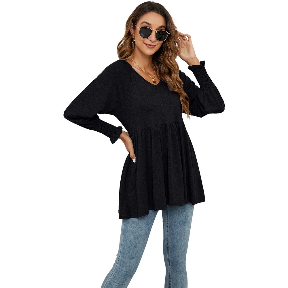 Macymars™ 2022 Autumn And Winter New Women's V-neck Bubble Long-sleeved Cummerbund Top T-shirt
