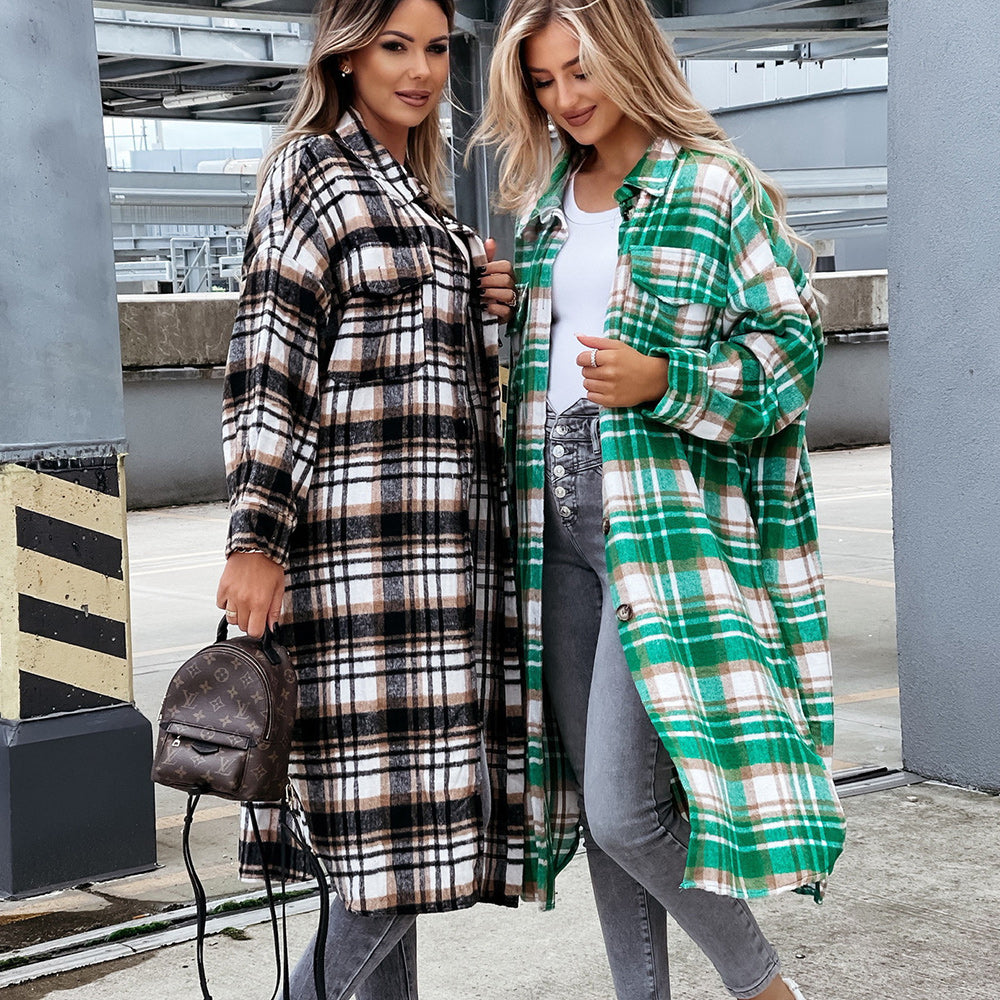 Macymars™ Women's Fashion Long Plaid Shirt Jacket