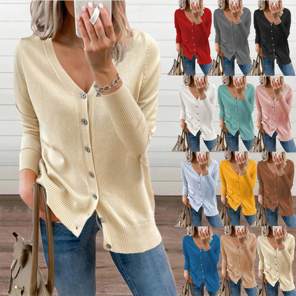 Macymars™ Women Solid Button Sweater Cardigan Coat