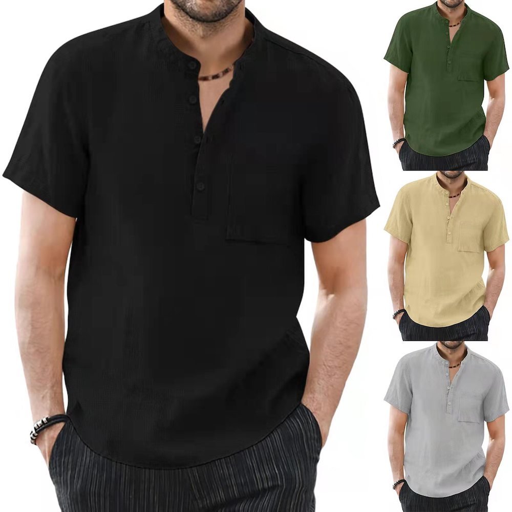 Macymars™ Men's Summer Stand-up Collar Cotton Linen Casual Loose Shirt