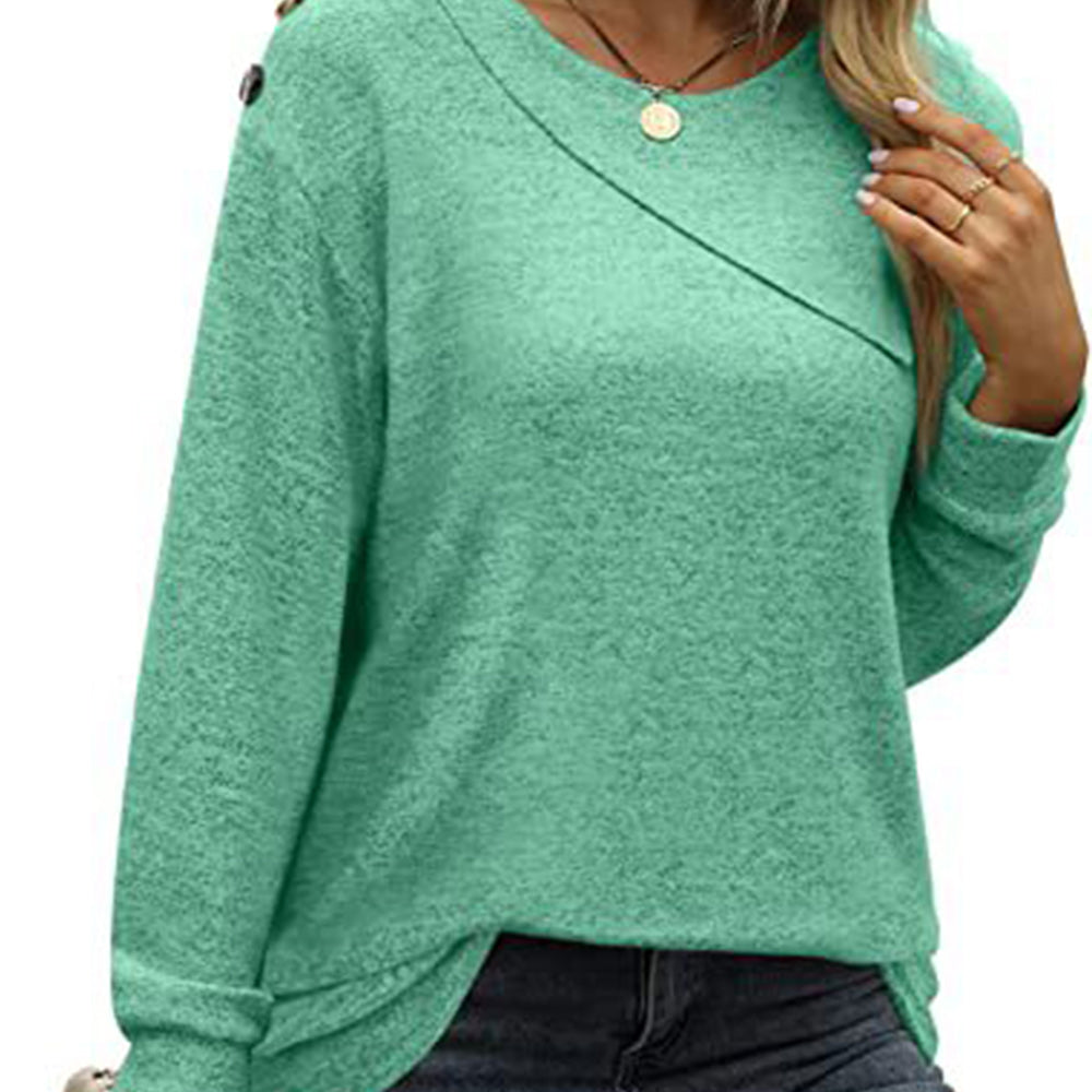 Macymars™ Women's Round Neck Button Long-sleeved Sweatshirt T-shirt