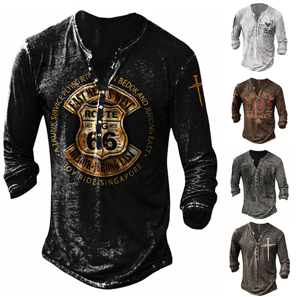Macymars™ Men's Long Sleeve Tie Dye Button T-Shirt