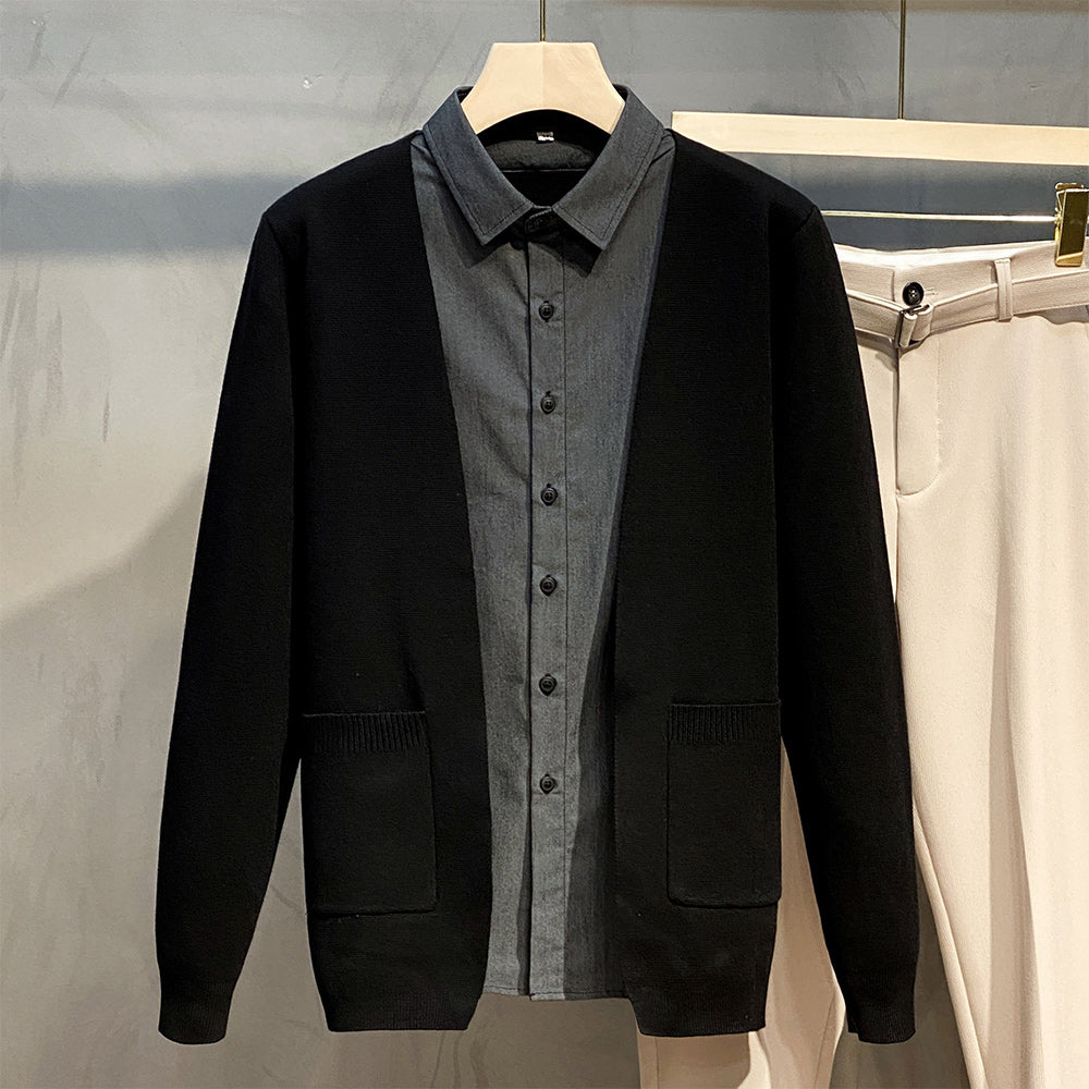 Macymars™ Men's Fake Two-Piece Knitted Cardigan Casual Shirt Collar Sweater