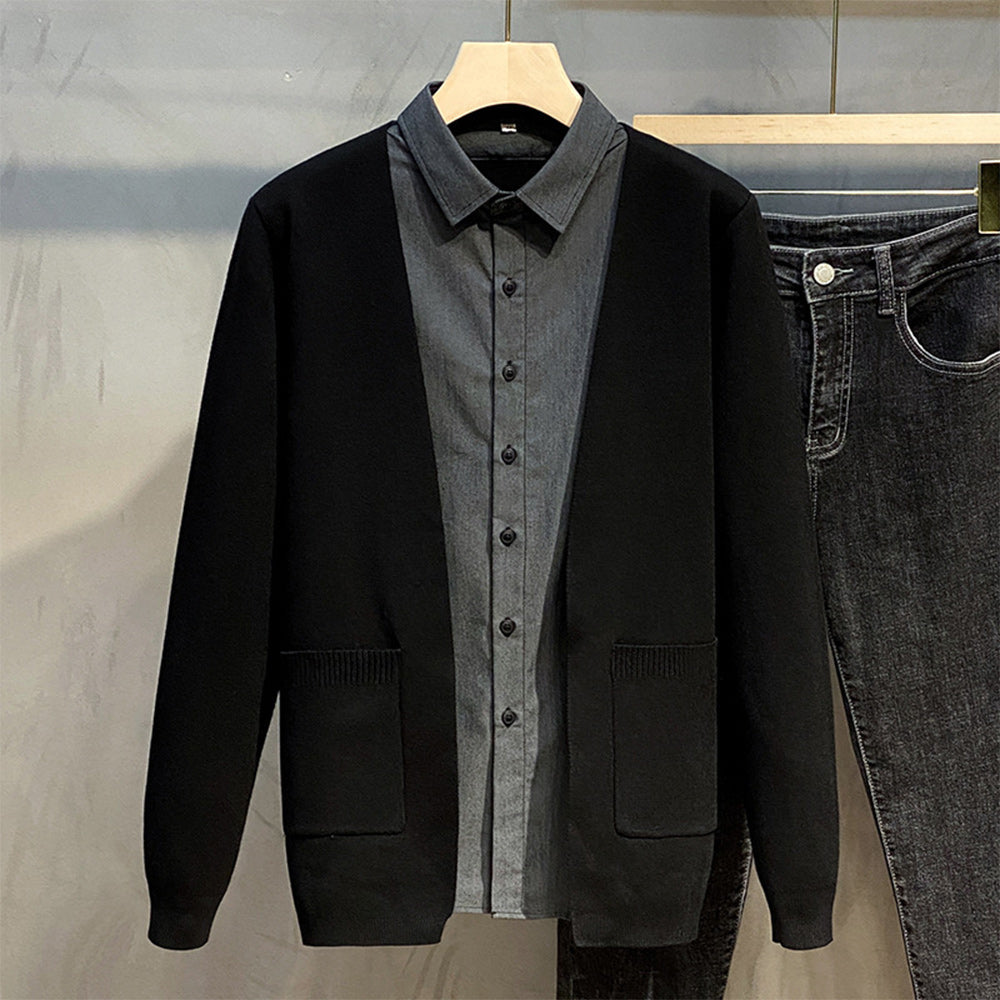 Macymars™ Men's Fake Two-Piece Knitted Cardigan Casual Shirt Collar Sweater