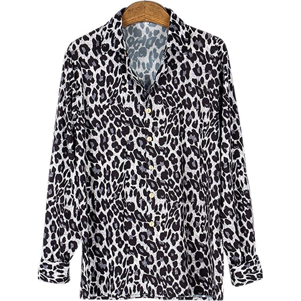Macymars™ Men's Leopard Print Lapel Long Sleeve Shirt