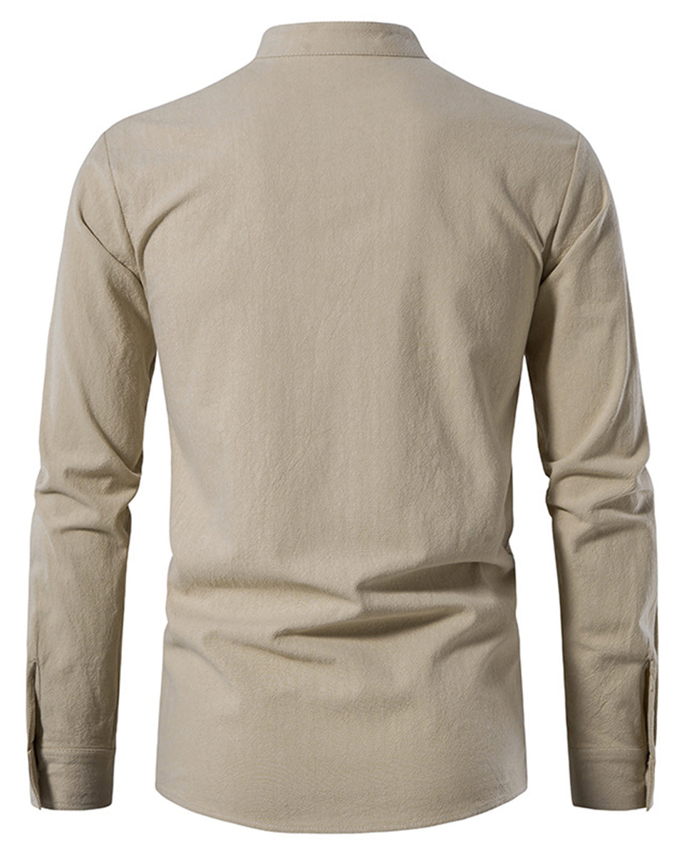 Macymars™ Men's Cotton Linen Henley Stand Collar Casual Shirt