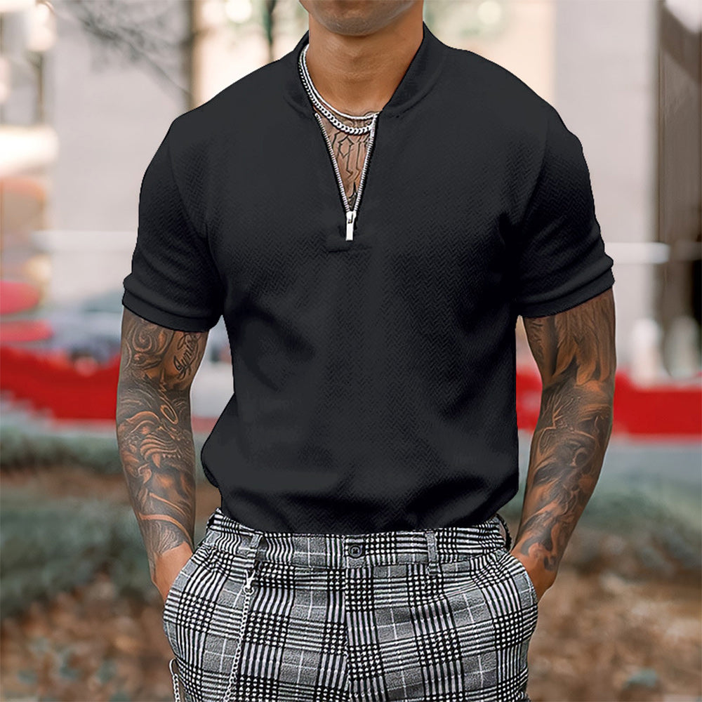 Macymars™ Stand Collar Zip Short Sleeve Polo Shirt