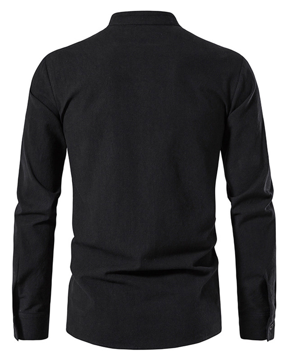 Macymars™ Men's Cotton Linen Henley Stand Collar Casual Shirt