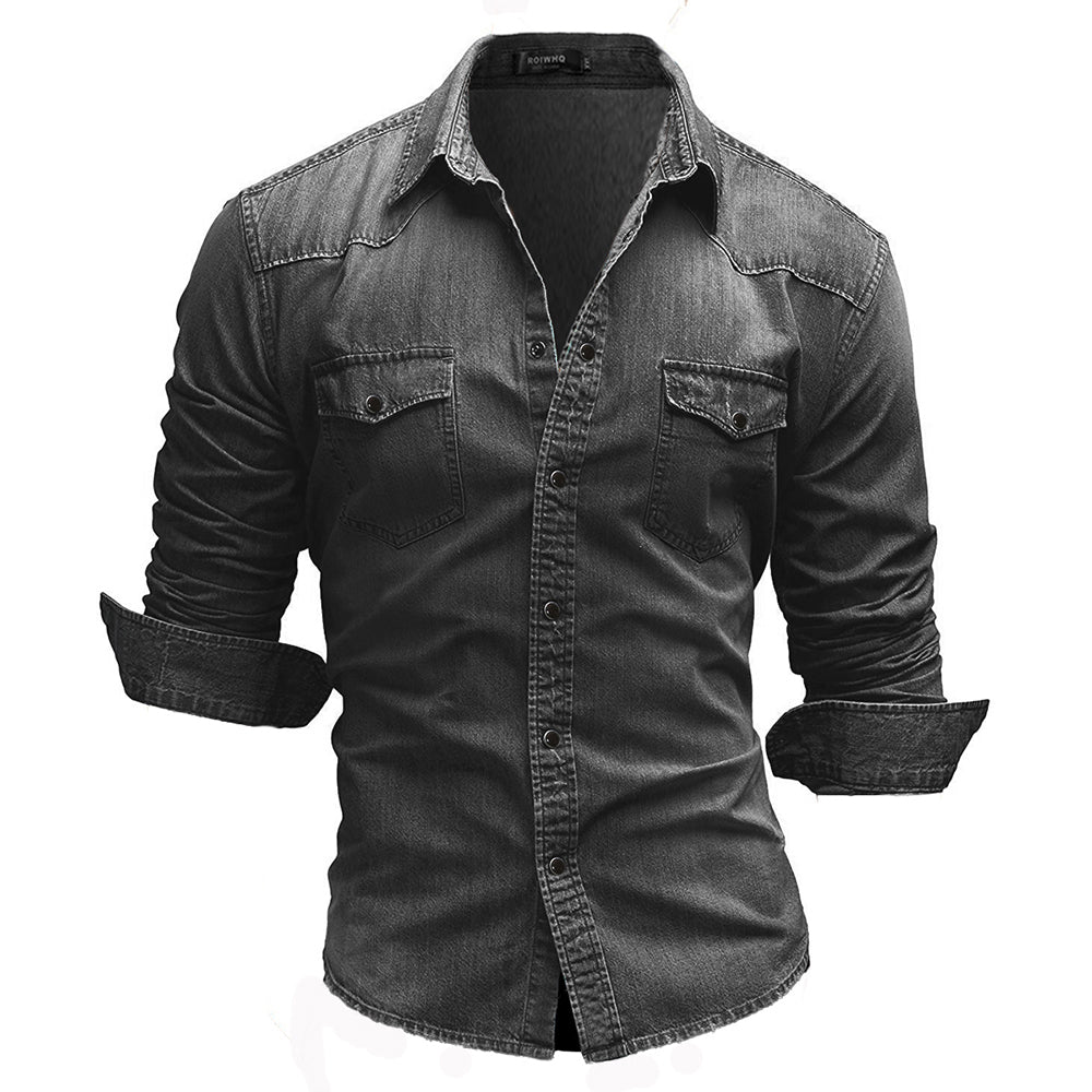 Macymars™ Men's Long Sleeve Lapel Pocket Denim Shirt