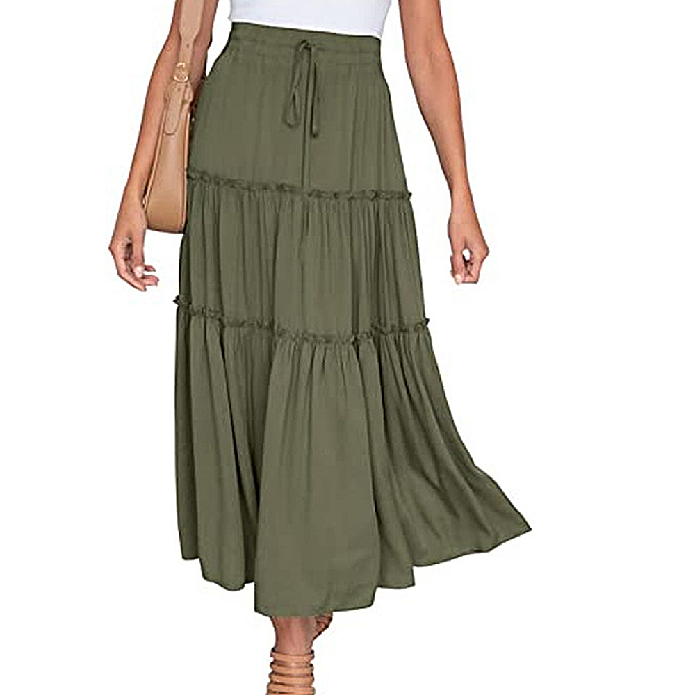 Macymars™ 2022 Summer Bohemian Elastic High Waist A Line Midi Skirt Casual Ruffle Long Skirt for Women