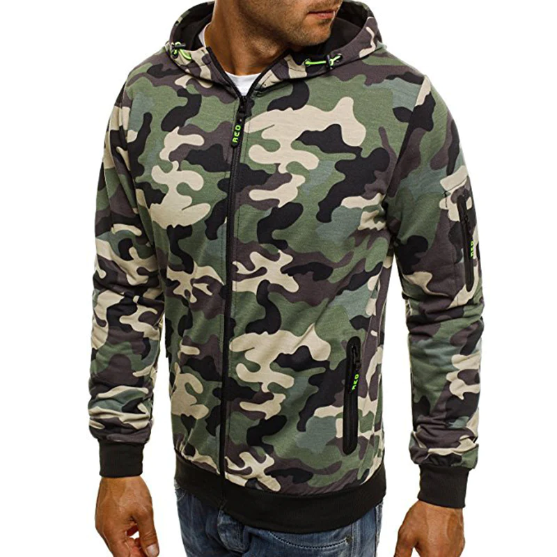 Macymars™ Mens Camouflage Hooded  Zip Up Jacket Sweatshirt